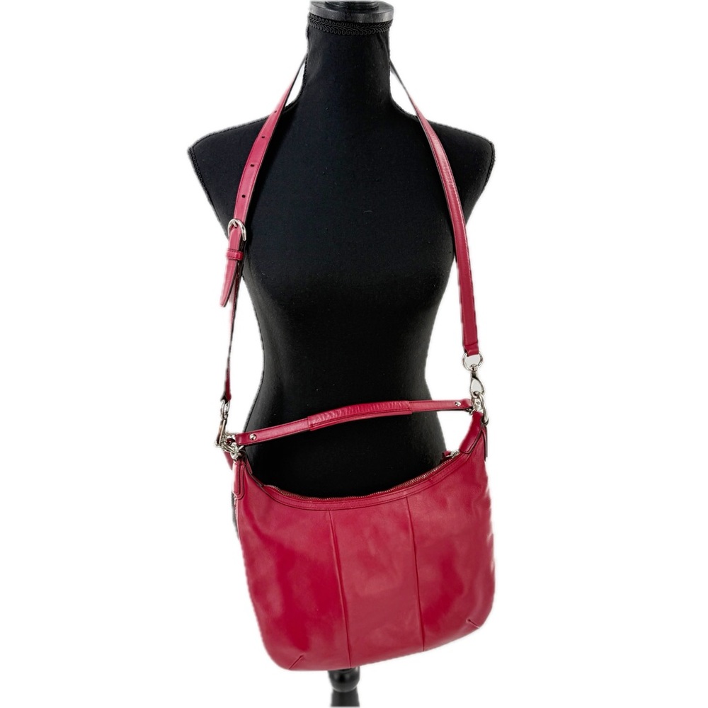 COACH Kristin Woven Leather Hobo Satchel Shoulder Crossbody Bag Scarlet Red - Picture 6 of 17